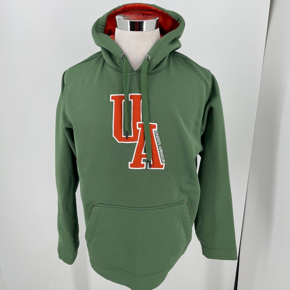 Under Armour Hoodie Sweatshirt MENS Green Orange Pullover SIZE LARGE